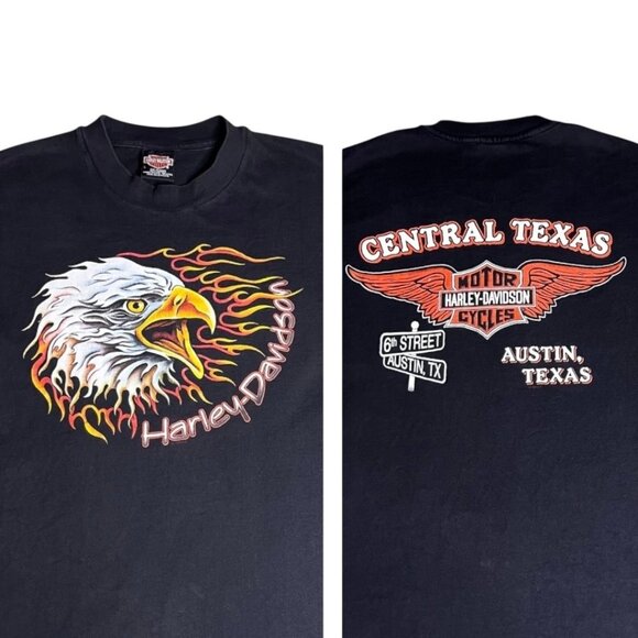 Harley-Davidson Other - Rare Harley-Davidson Flaming Eagle T-Shirt Austin TX 90s R.K. Stratman USA Large
